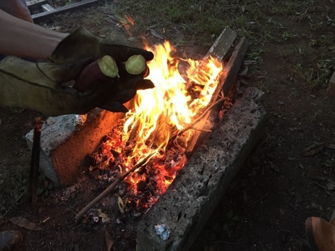 たき火で焼き芋