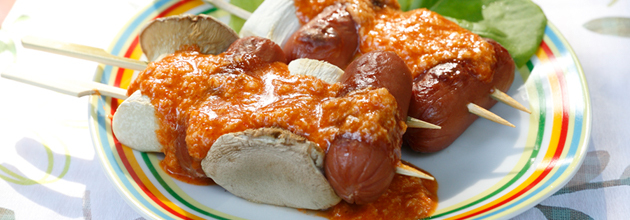 フランクフルトとエリンギの串焼き（初級バーべキューレシピ）