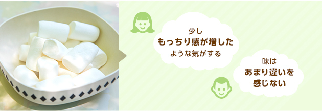 「少しもっちり感が増したような気がする。」<br>「味はあまり違いを感じない。」